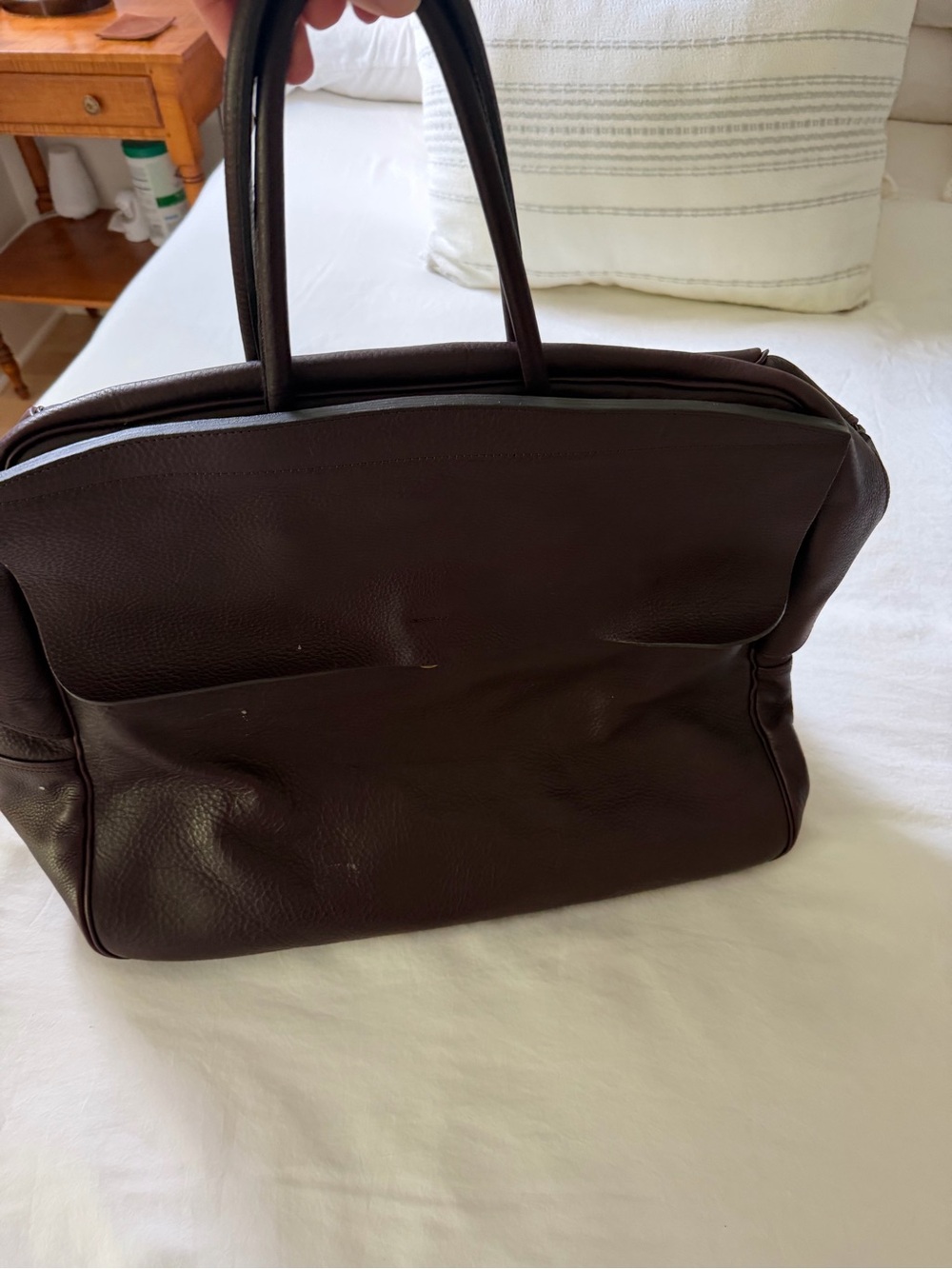 Men's Structured Leather Briefcase Tote in Dark Brown